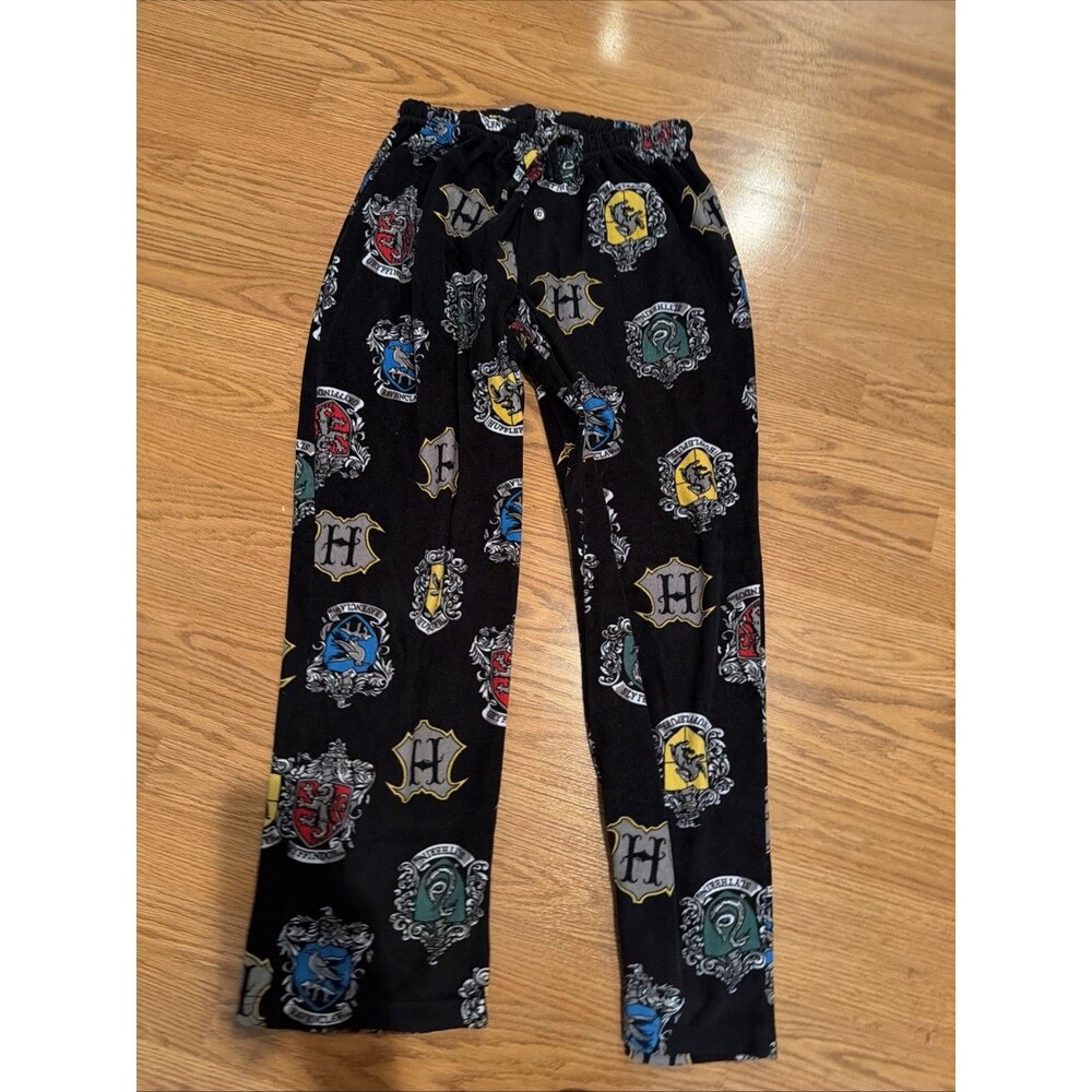Y2K Harry Potter Fleece Pajama Pants Shields H Soft Drawstring Medium Black